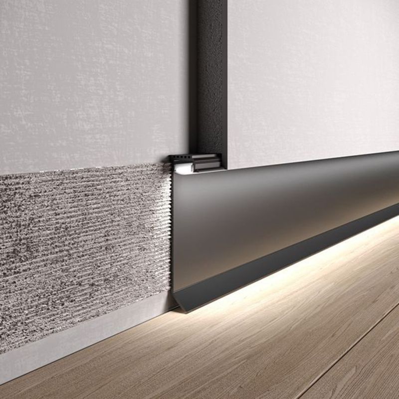 Ukryta aluminiowa listwa przypodłogowa z oświetleniem LED o wysokości 60 mm czarny Ukryta aluminiowa listwa przypodłogowa z oświetleniem LED o wysokości 60 mm czarny
