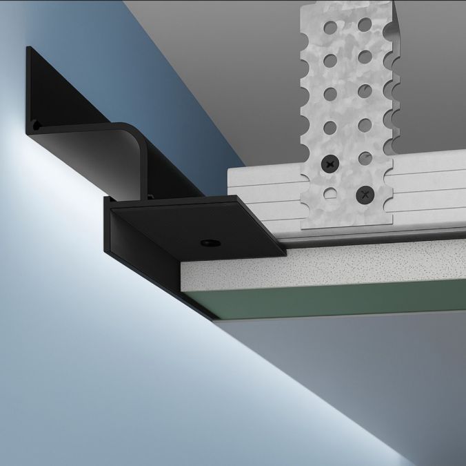 LED shadow spacer profile for plasterboard ceilings, 23x37 mm, black