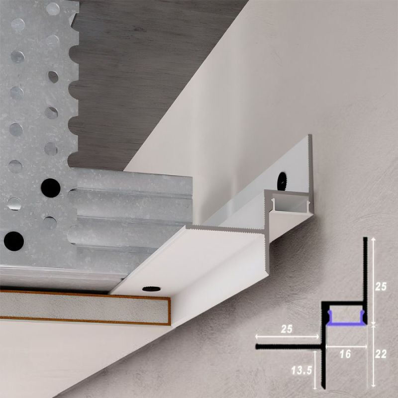Profilo per giunto ombreggiato 16x22 sotto illuminazione LED, bianco Profilo per giunto ombreggiato 16x22 sotto illuminazione LED, bianco